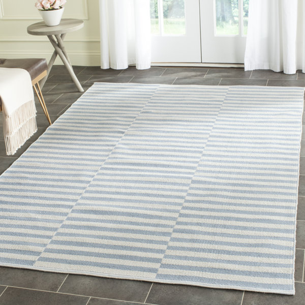 Breakwater Bay Orwell Handmade Flatweave Cotton Ivory/Light Blue Rug